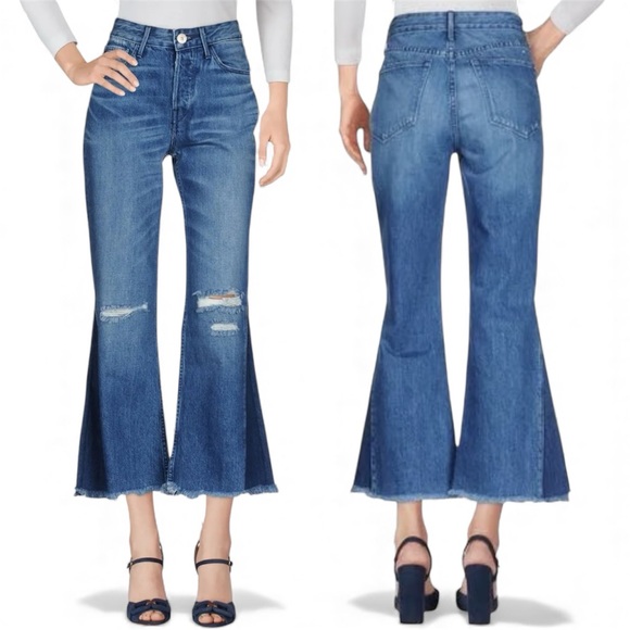 3x1 Denim - 3x1 Higher Ground Gusset in Vasto Cropped Raw Hem Button Fly Flare Jeans
